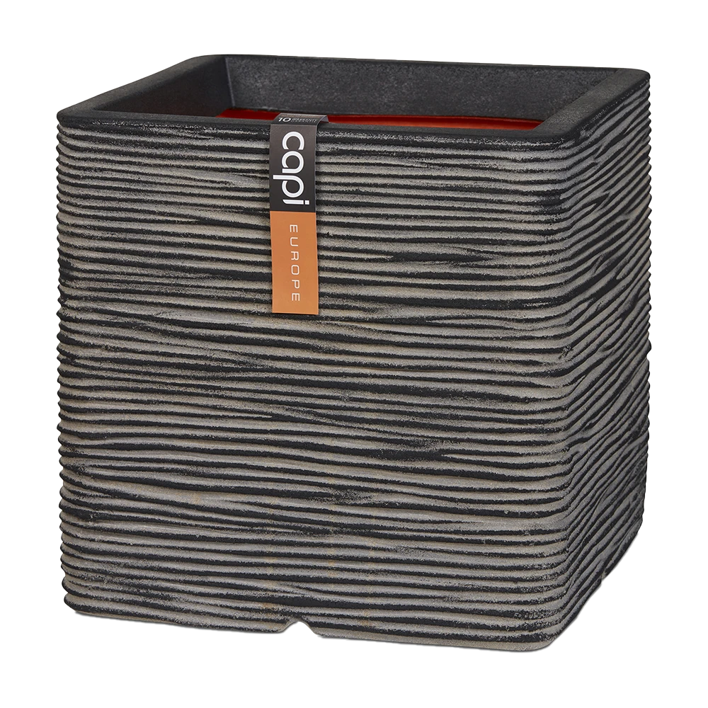 Capi Plantenbak Vierkant Nature Rib NL - L40 X B40 X H40cm - Antraciet 3 Capi Plantenbak Vierkant Nature Rib NL - L40 X B40 X H40cm - Antraciet