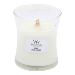 Woodwick Linen Medium Candle - Geurkaars -Woondecoratie Winkel woodwick linen medium candle geurskaars 2 3