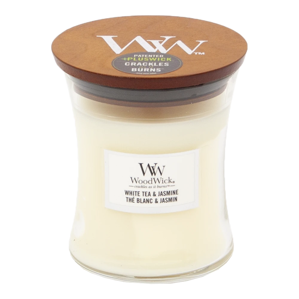 Woodwick White Tea & Jasmine Medium Candle - Geurkaars 3 Woodwick White Tea & Jasmine Medium Candle - Geurkaars
